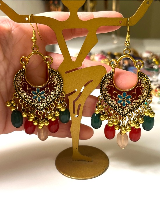 Jewelry - Gold Tone Enamel Beaded Boho Earrings